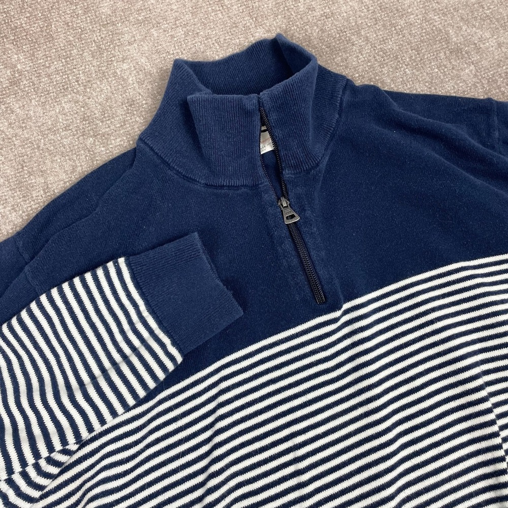 Weatherproof Vintage Sweater Mens Large Blue White Striped Cotton Quarter Zip